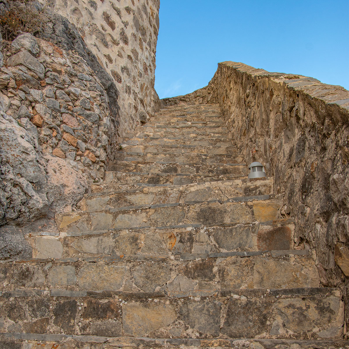 Access stairway to the castle seen from the Tower of Homage